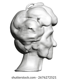 Modelo poligonal estilizado de la cabeza de la abuela con detalles faciales intrincados, fondo blanco limpio.