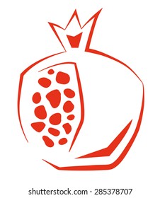 Stylized Pomegranate - Stylized pomegranate made from one red line. Eps10