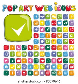Stylized pop art web icon set, isolated objects on white background