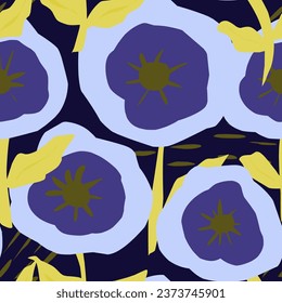 Stylized poppy in flat style. Vector seamless pattern