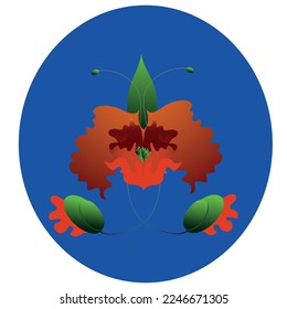 Stylized poppy with flowers and seed pods - vector illustration