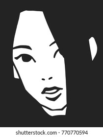 Stylized portrait of beautiful model in black and white