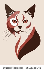 Stylized portrait of a brown cat. Portrait of a cat with a bright look. Digital illustration