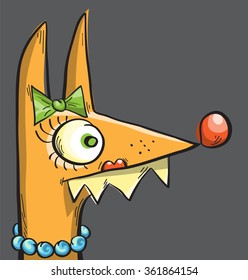stylized portrait of a fox with bow and necklace, vector, cartoon