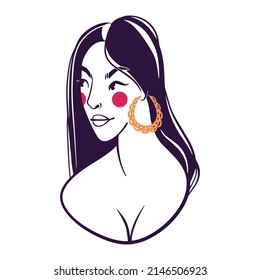 Ein stilisiertes Porträt eines Mädchens. Farbige Vektorgrafik im Flachstil. Ideal für Logo, Poster, Avatar, T-Shirt-Design