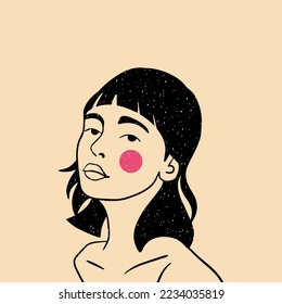 Un retrato estilizado de una chica. Ilustración vectorial de color en estilo plano. Perfecto para logotipo, afiche, avatar, diseño de camisetas