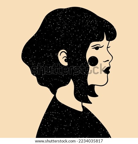 A stylized portrait of a girl. Colored vector illustration in flat style. Perfect for logo, poster, avatar, t-shirt design
