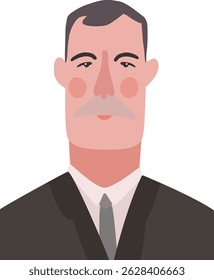 Stylized portrait of a man with a mustache, the man is dressed in a business suit with a tie