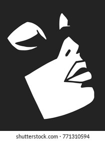 Stylized portrait of model wearing mask and makeup in black and white
