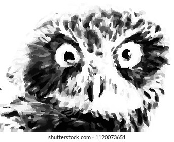 Stylized portrait of owl in halftone vector black and white