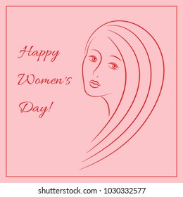 The stylized portrait of a young beautiful woman and congratulation «Happy Women's Day». 