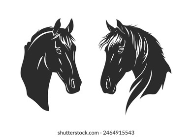 Stylized portraits of horses, vector illustration