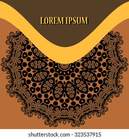 Stylized Postcard Cover. Brown Color Retro Ornate Mandala design  for greeting card, Brochure, Card or Invitation with Islamic, Arabic, Indian, Ottoman, Asian motifs