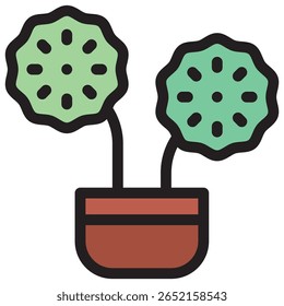 Stylized Potted Plant with Green Foliage and Brown Pot Illustrat