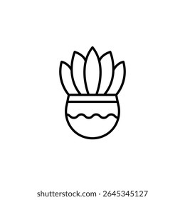 Stylized Potted Plant Icon In Minimalist Line Art Design Concept