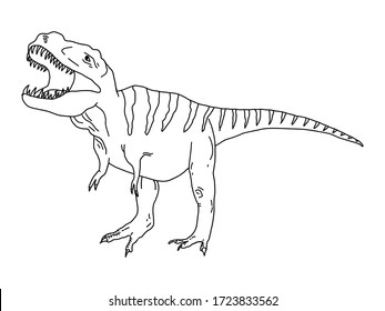 Stylized predatory dinosaur tyrannosaurus coloring page on a white background. Antistress and development for children and adults. Zentangle style. Printing on fabric. Stock vector illustration