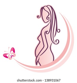 stylized pregnant woman with a butterfly on a  white background