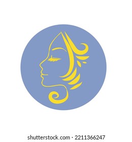 Stylized pretty woman face with long hair silhouette. Hair beauty salon logo or symbol.