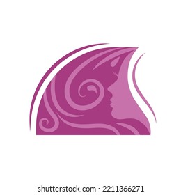 Stylized pretty woman face with long hair silhouette. Hair beauty salon logo or symbol.