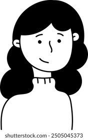 Stylized profile illustration of a person with puffy hair. Beautiful girl with black hair. Doodle style.