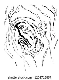 Stylized Profile Man's Face. Illustration of black and white vector.