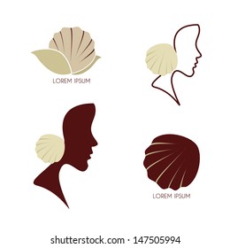 Stylized profile of a woman with seashell