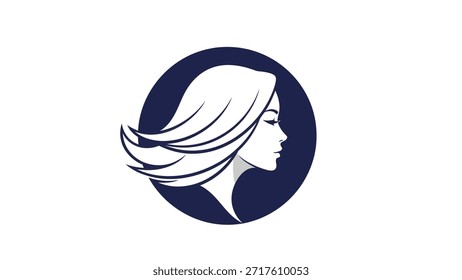 Un perfil estilizado de la cabeza de una mujer con el pelo que fluye, puesto contra un fondo circular oscuro. La Imagen transmite belleza y gracia.