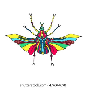 Stylized Psychedelic Beetle Silhouette For Textile And Decor