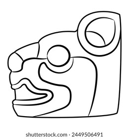 Stylized puma head. Ethnic design of Maya Indians. Native American art. Black and white linear silhouette.