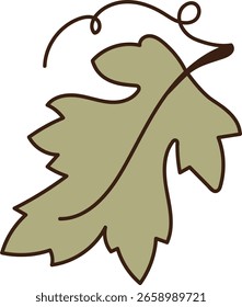 A stylized pumpkin leaf with bold outlines and a playful twist. The leaf features a dynamic shape and flowing lines. Cartoon vector illustration.