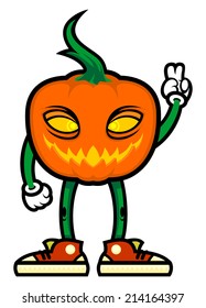Stylized pumpkin in sneakers.