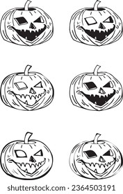 Stilvolle Kürbis-Hexenkürbis-Clipart-Kunstdesign-Linear Halloween Hexenkraft-Symbole für magische Elemente. Doodle-Elemente und gezeichnete Illustration für Feriendesigns, Dekorationen. Cartoon-Linienzeichnung