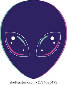 Cabeza alienígena púrpura estilizada con el contorno cromático vibrante de la aberración del neón