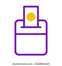 Stylized purple ballot box with a golden circle representing casting vote