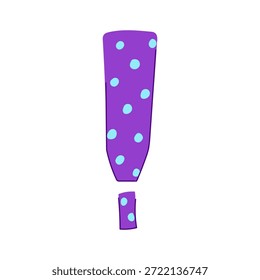 Ponto de exclamação roxo estilizado com pontos de polca azuis, símbolo gráfico atraente que transmite atenção, aviso, urgência, informações, ideia, alerta ou declaração forte para uso na Web e impressão