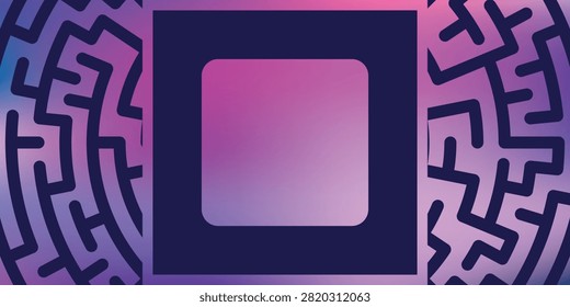 Stylized purple gradient square centered within a dark framed maze pattern, evoking digital technology, mystery, and modern geometric design for backgrounds, branding, and creative multimedia projects.