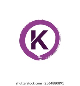 A stylized purple letter "K" inside a purple brushstroke circle on a white background.