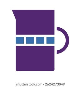 Stylized purple pitcher illustration, modern design with blue accents, kitchenware graphic