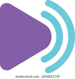 Stylized purple play button icon with cyan wave-like lines radiating outward, symbolizing media playback, audio transmission, or streaming functionality in a sleek, tech-forward design.