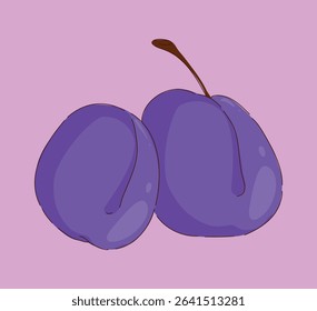 Stylized Purple Plums Featuring Bright Colors on a Soft Pink Background for an Artistic Touch