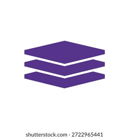 Icono de capas apiladas de color púrpura estilizado que representa la organización y la arquitectura de datos.