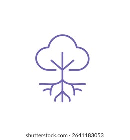 A stylized purple vector icon of a tree with visible roots. The design represents grounding, personal development, resilience, and life balance. Ideal for concepts of mindfulness, eco-living, psycholo