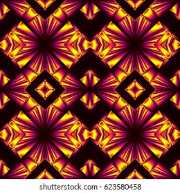 stylized purple yellow seamless pattern with arrows, crosses and diamonds in colors