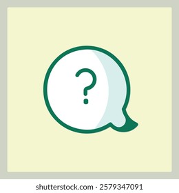 A stylized question mark icon inside a speech bubble with a green outline and light background