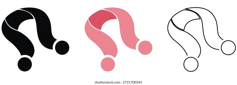Stilisiertes Fragezeichensymbol . Minimale Vektorgrafik stilisierter Fragezeichensymbole in Schwarz und Rosa, die Fragezeichen, FAQ, Hilfe und Unsicherheitskonzepte darstellen.