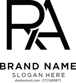 Stilisiertes RA Monogramm Logo mit Markennamen und SLOGAN HIER Text