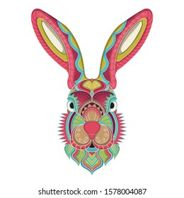 Stylized rabbit in ethnic vector illustrasion
