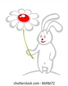 Stylized  rabbit with flower on a white background. Valentines illustration.