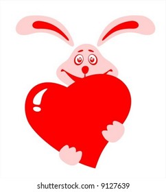 Stylized rabbit with heart  on a white background. Valentines illustration.