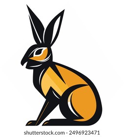 Diseño de logotipo de conejo estilizado en negro y naranja